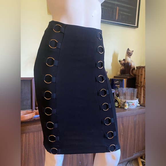 Ladies bondage Goth night club o ring  bodycon party midi sexy Vamp skirt glam - Picture 4 of 5